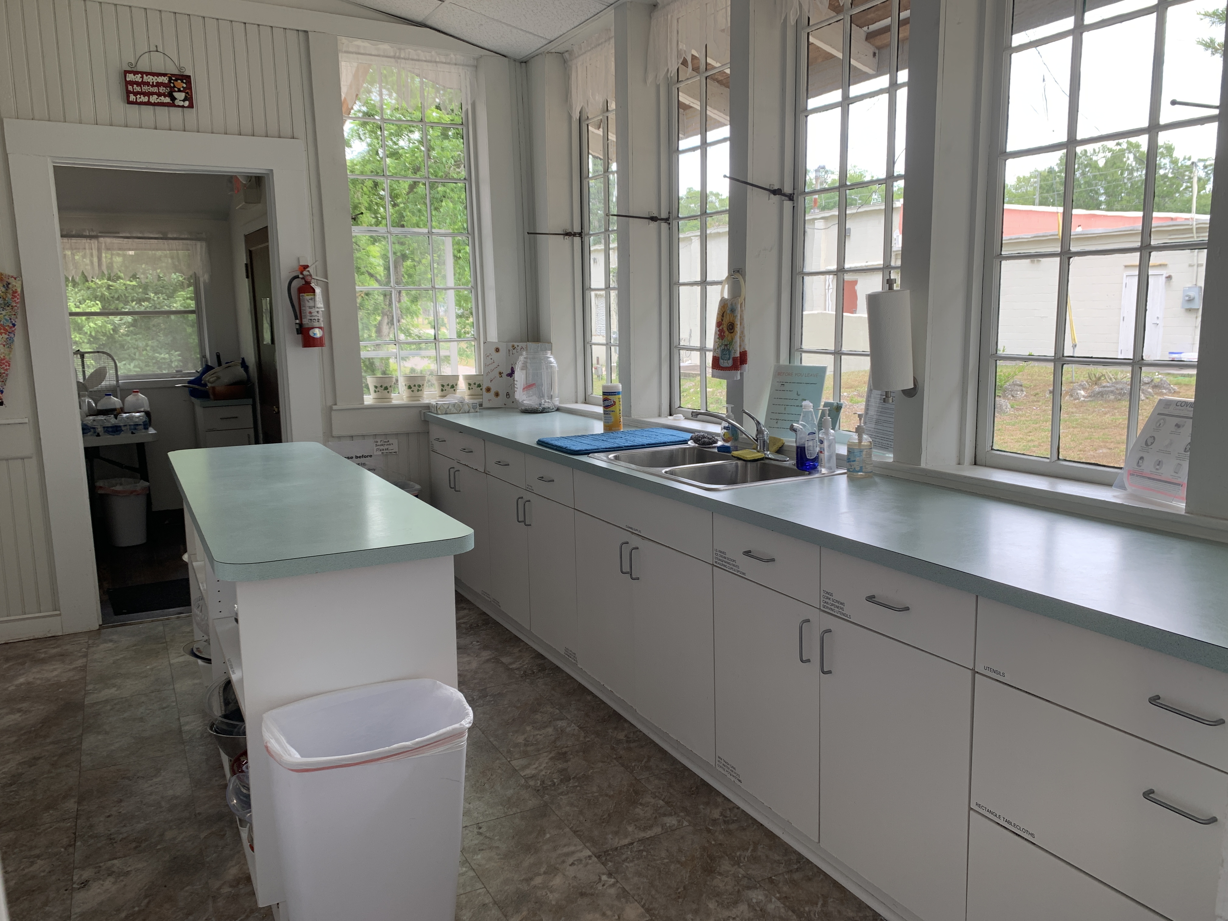 Clubhouse kitchen sink, counters and serving island