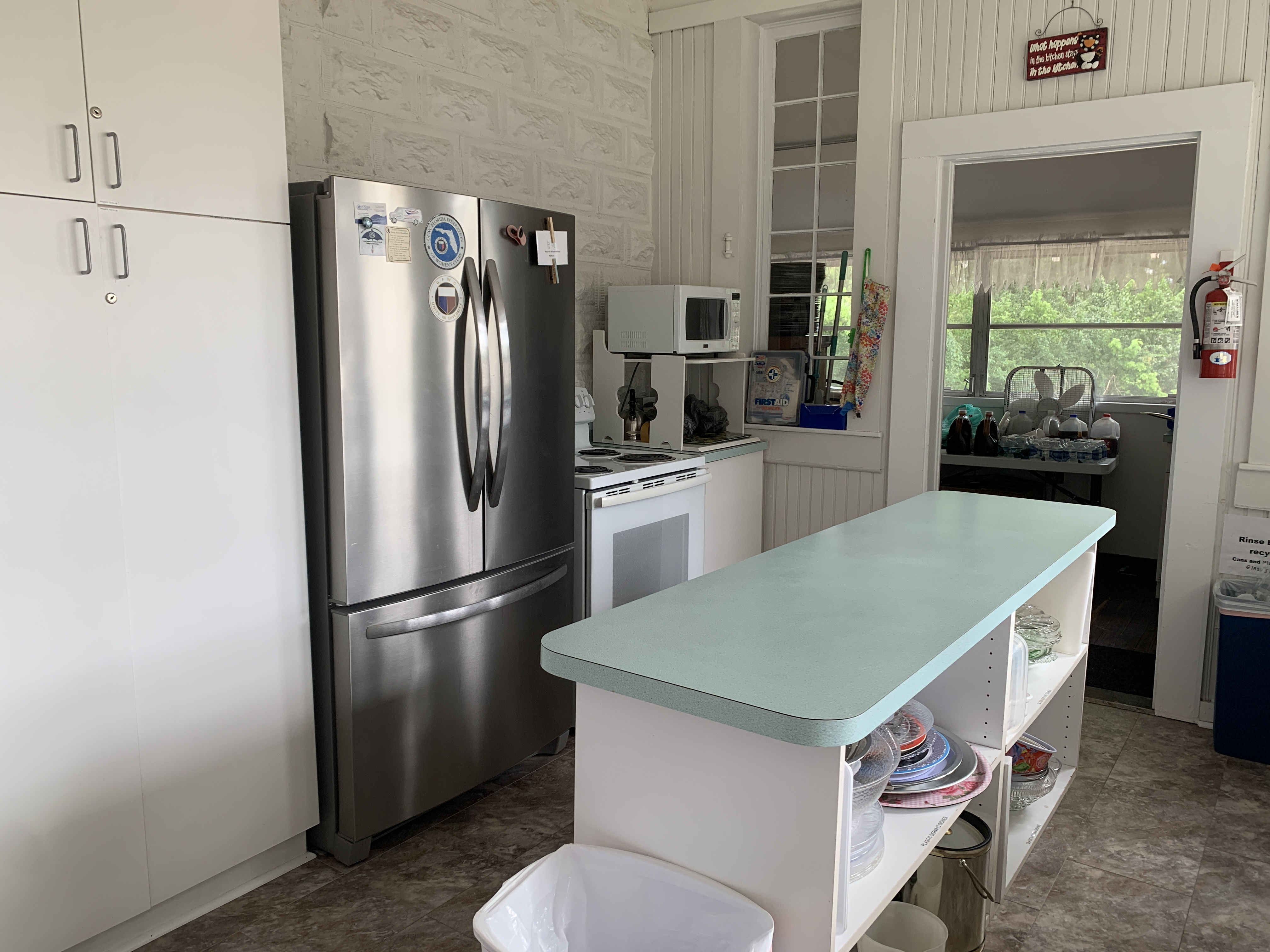 Clubhouse refrigerator and kitchen island